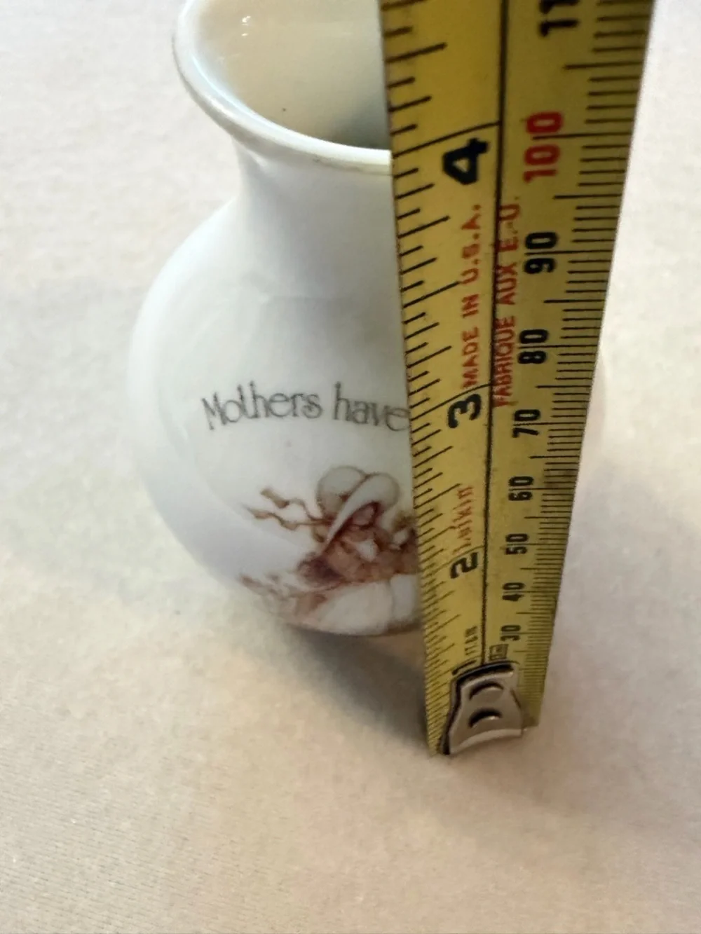 White Figurative Ceramic Vase with Brown Illustration